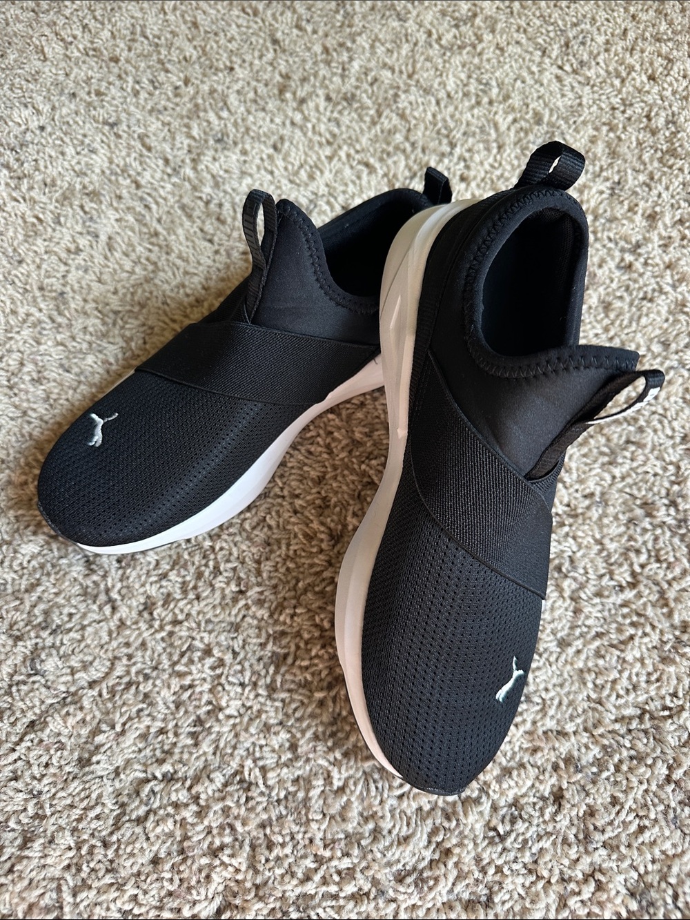 Puma Black Slip-On Women's Athletic Sneakers with White Sole